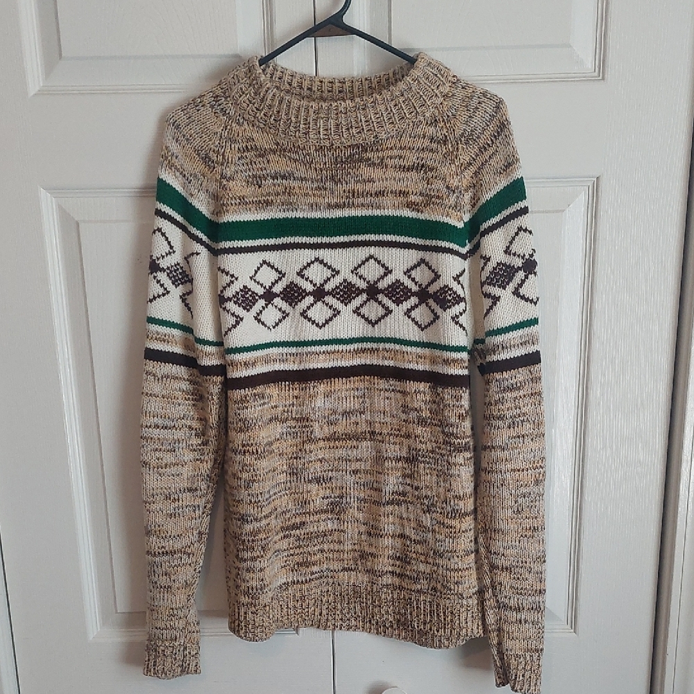 National Shirt Vintage 80s, M, Men's Crewneck Sweater in Cream, Green, Acrylic